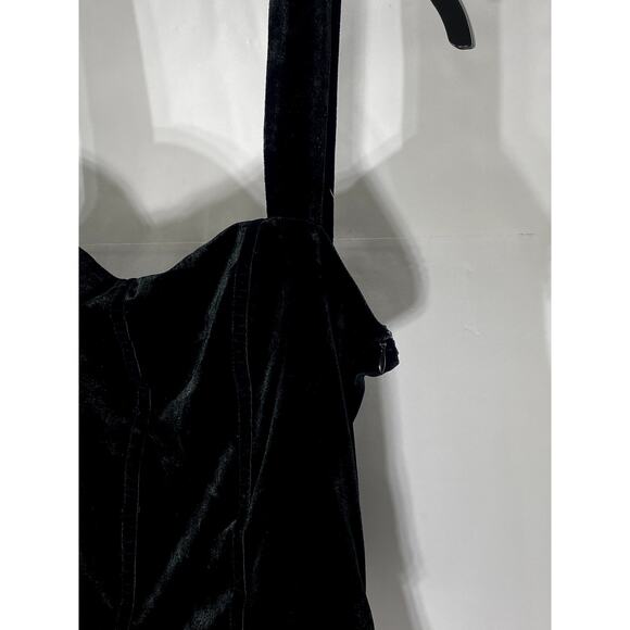 EXTRO & VERT Women's Black-White Velvet Corset Contrast Pleated Mini Dress SZ 8 - Picture 4 of 12